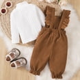 thumbnail image 4 of enyan Baby Girl Fall Clothes Newborn Long Sleeve Ribbed Plain Sweatshirt Overall Suspender Pants 2Pcs Winter Outfits Sweatsuit Brown，9-12 Months, 4 of 5