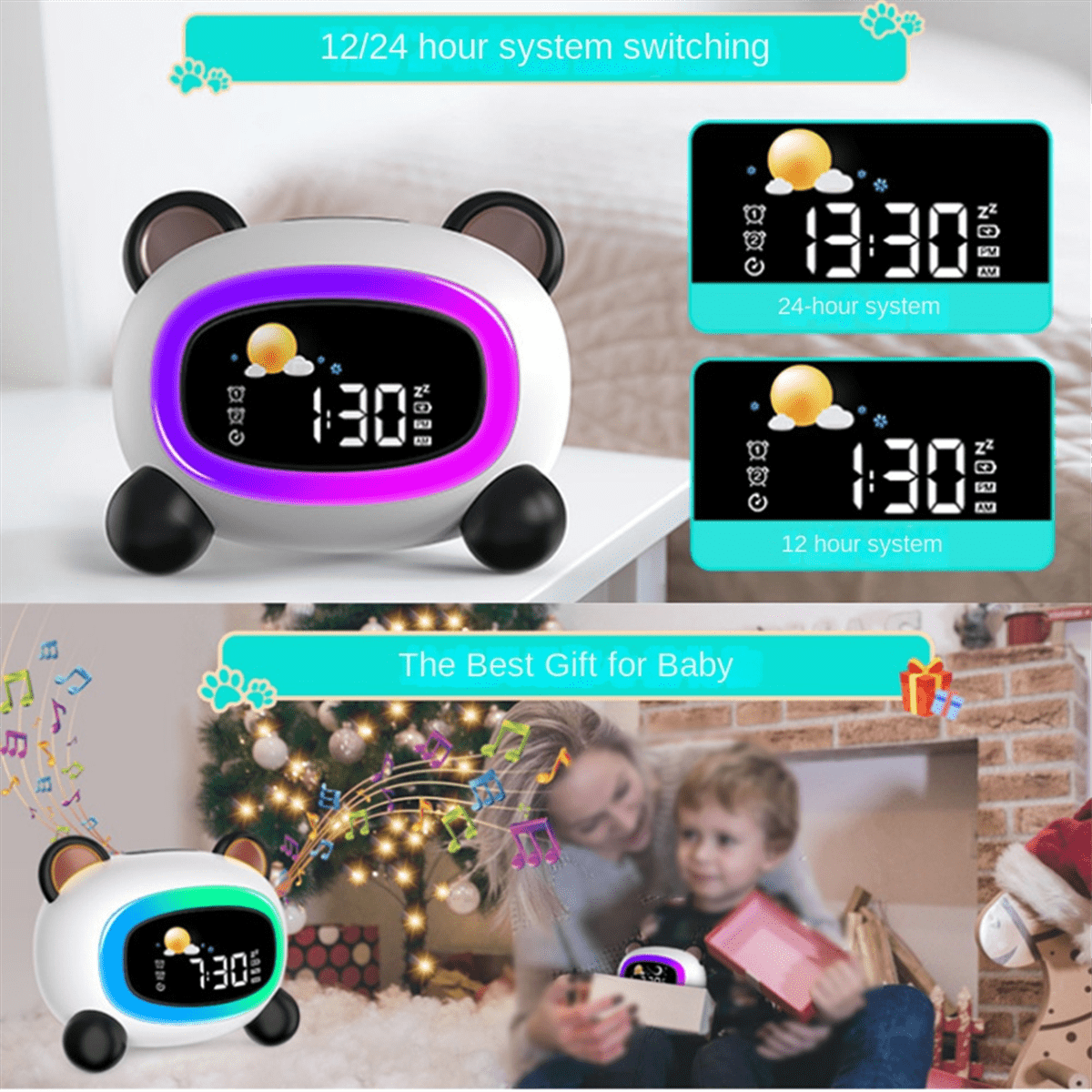 OK to Wake Clock for Kids, Kids Alarm Clock with Sleep Training Night Light,for Kids and Toddlers, Kids Clock with Light,1 * Alarm Clock 1 * Charging Cable,White