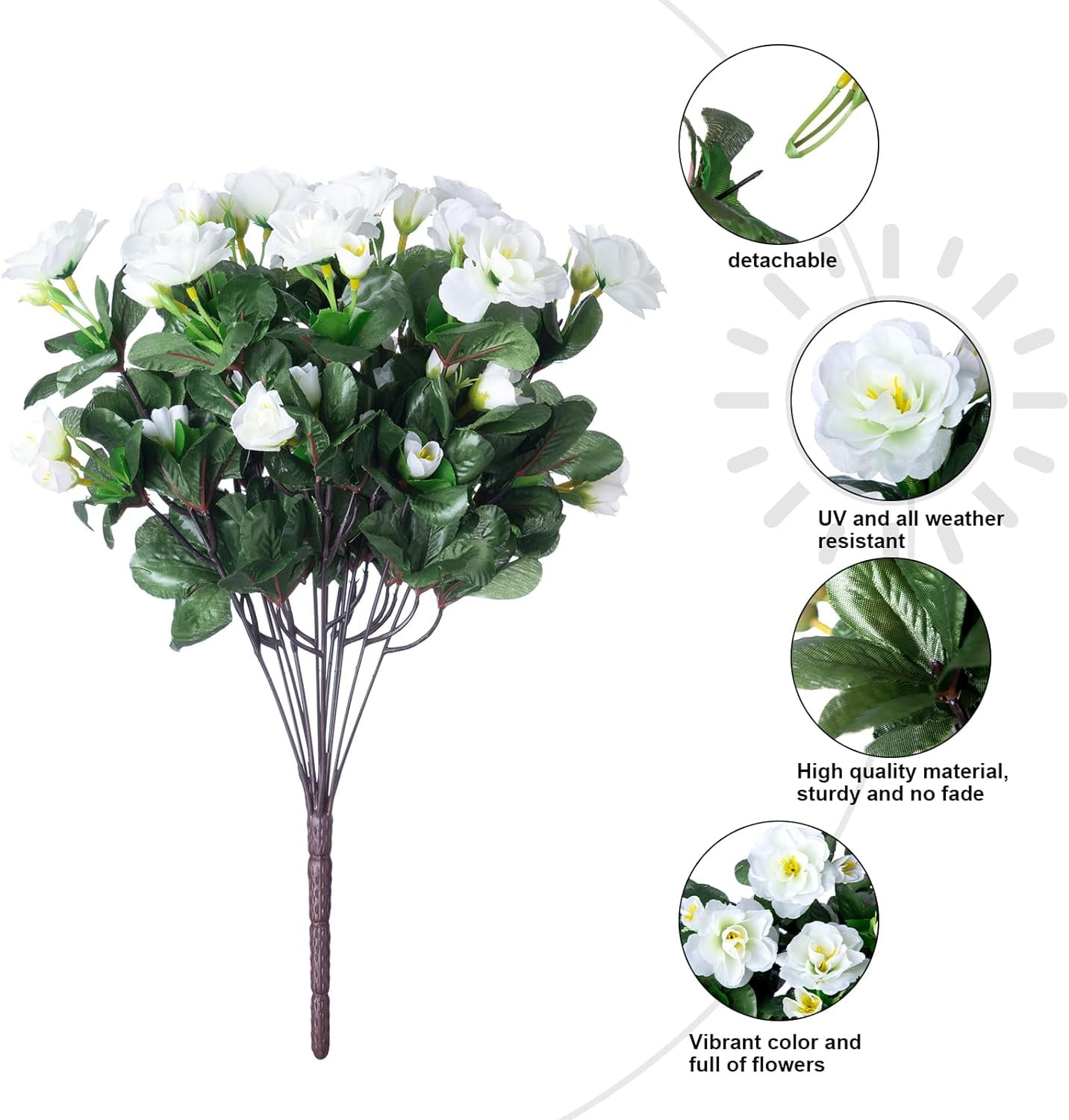 Artificial Fake White Flowers Plants for Spring Outdoor Outside, Faux Silk Camellia UV Resistant Realistic for Front Door Porch Patio Balcony Garden Yard Decor, 3 Large Bundles