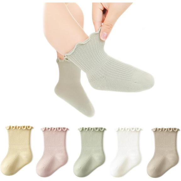 Baby Girls Socks Newborn Frilly Ruffle Cotton Infant Cute Princess Socks for Toddler Dress 5 Pairs
