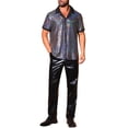 thumbnail image 2 of INSPIRE CHIC Men's Metallic Sequins Camp Collar Button Down Short Sleeve Shiny Shirt L Silver, 2 of 5