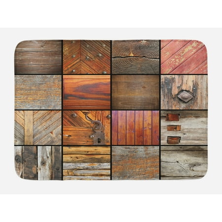 Key Door Mat - Antique Bath Mat, Collection of Different Wooden Architecture Elements Timber Door Key Print, Non-Slip Plush Mat Bathroom Kitchen Laundry Room Decor, 29.5 X 17.5 Inches, Chocolate Brown, Ambesonne