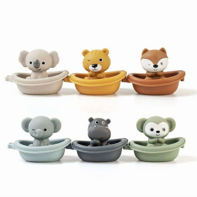 Baby bath water toy - 6 pack Baby Bath Toy Stackable Infant Bathtub Toys Stacking Floating Boat Train with Animal Finger Puppets Bath Toy(6 boats+6 animals)