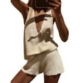 thumbnail image 2 of Women'S 2 Piece Outfits Deep V Neck Sleeveless Tank Tops and Shorts Summer Vacation Sets Rice L, 2 of 7