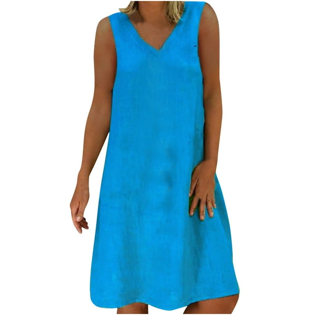 Pompotops Robe d'Été pour Femme Sans Manches à Col en V à Enfiler