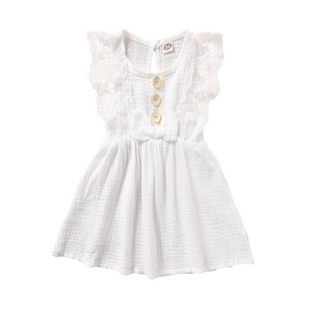 

Luxsea Summer Toddler Baby Girl Fashion Cute Sleeveless Lace-edged Dress Cotton Solid Color Sundress 3-24M