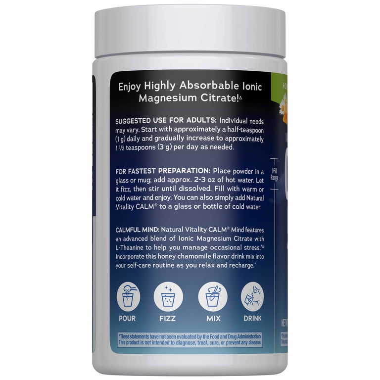 Natural Vitality Calm Mind Magnesium Citrate Drink Mix 6 oz Honey