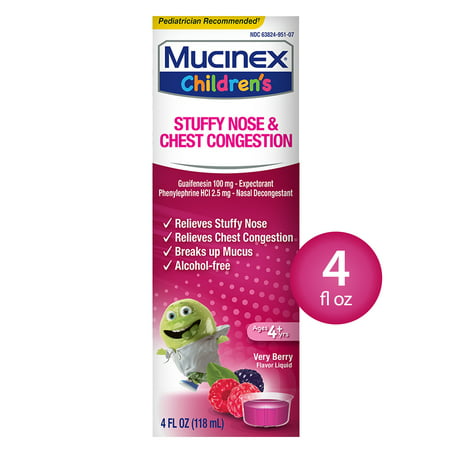 Mucinex Children's Stuffy Nose and Chest Congestion Liquid, Very Berry - 4 fl (Best Allergy Medication For Stuffy Nose)