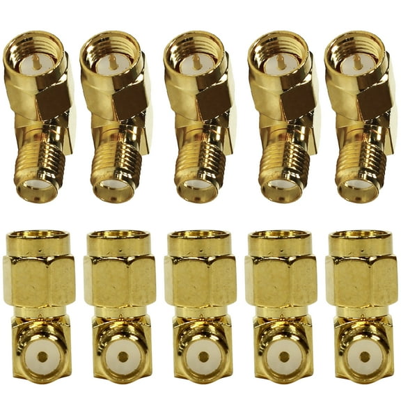 Seismic Audio  10 Pack of Gold Coax SMA Male to Right Angle Female Cable Adapters Gold - SAPT316-10Pack