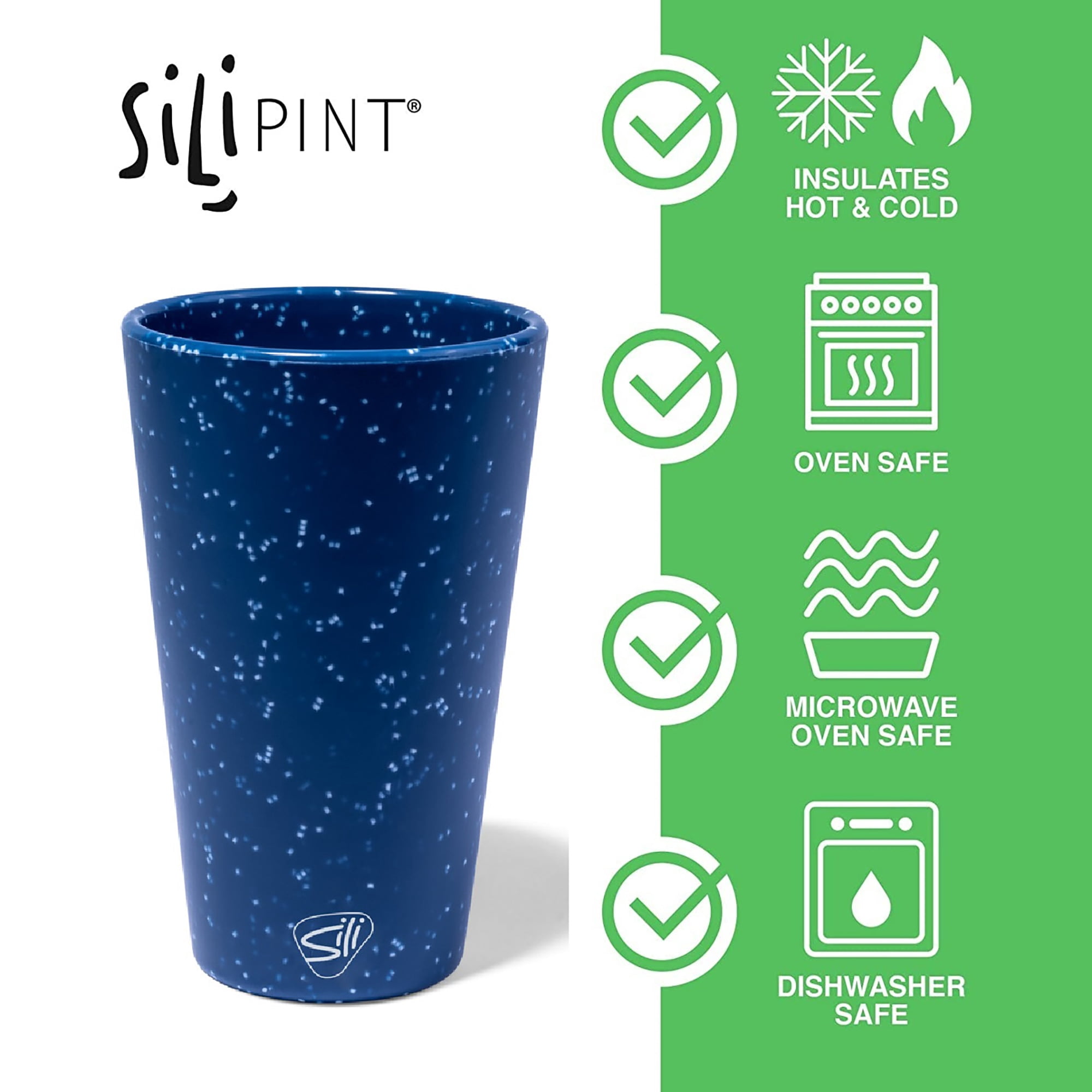 Silipint: Silicone Pint Glasses: 2 Pack Speckled Blue - 16oz Unbreakable Cups, Flexible, Hot/Cold, Non-Slip Easy Grip