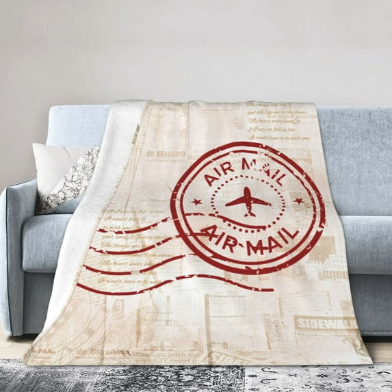 DouZhe Ultra-Soft Micro Fleece Lightweight Flannel Bed Blanket, Vintage Stamps Print Cozy Warm Throw Blankets, 60"x50"