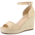 thumbnail image 1 of Alpargatas Plataforma Allegra K Correa en el tobillo Tacón de cuña Sandalias Beige 39, 1 of 6
