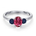thumbnail image 3 of Gem Stone King 925 Sterling Silver Pink Tourmaline and Blue Sapphire Engagement Ring for Women | 1.29 Cttw | Oval 7X5MM | Gemstone October Birthstone | Size 5, 3 of 6
