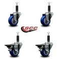 thumbnail image 2 of 3 Inch Blue Poly Wheel Swivel 1 Inch Expanding Stem Caster Set 2 Brakes SCC, 2 of 2