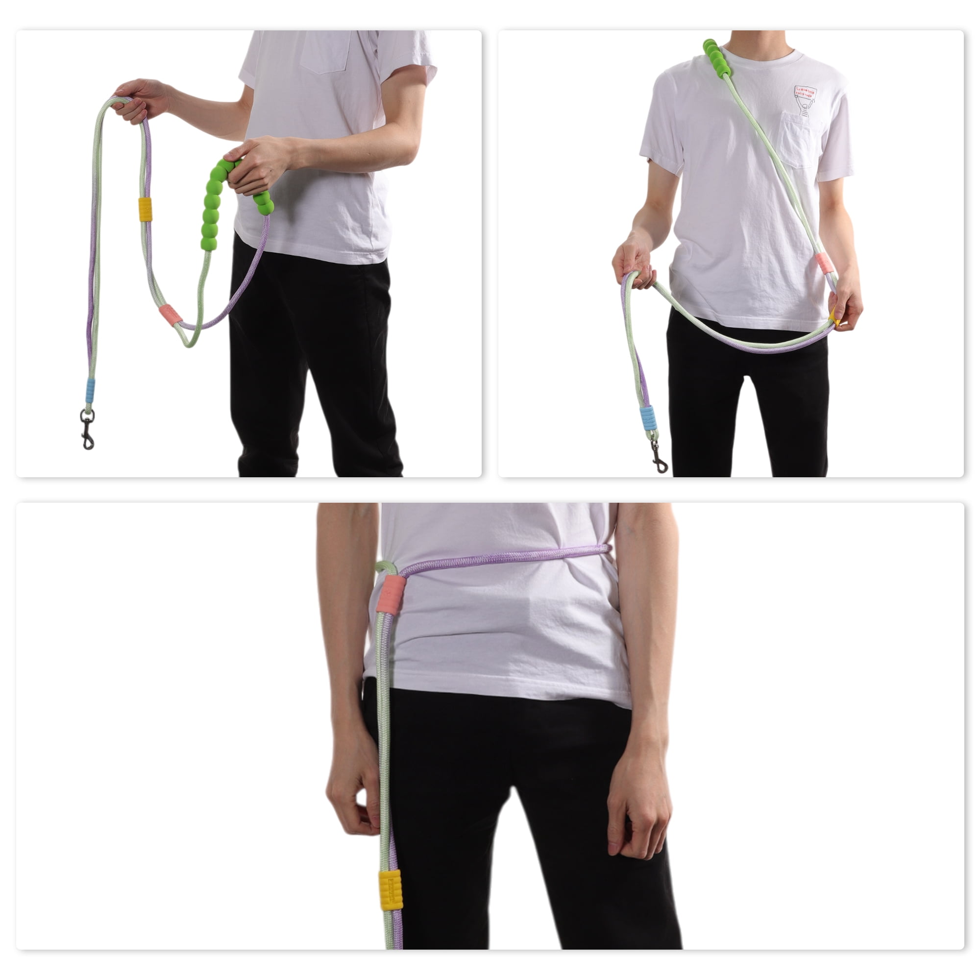 Unique Bargains Adjustable Crossbody Waist Leash Hands Free Dog Leash Green Purple