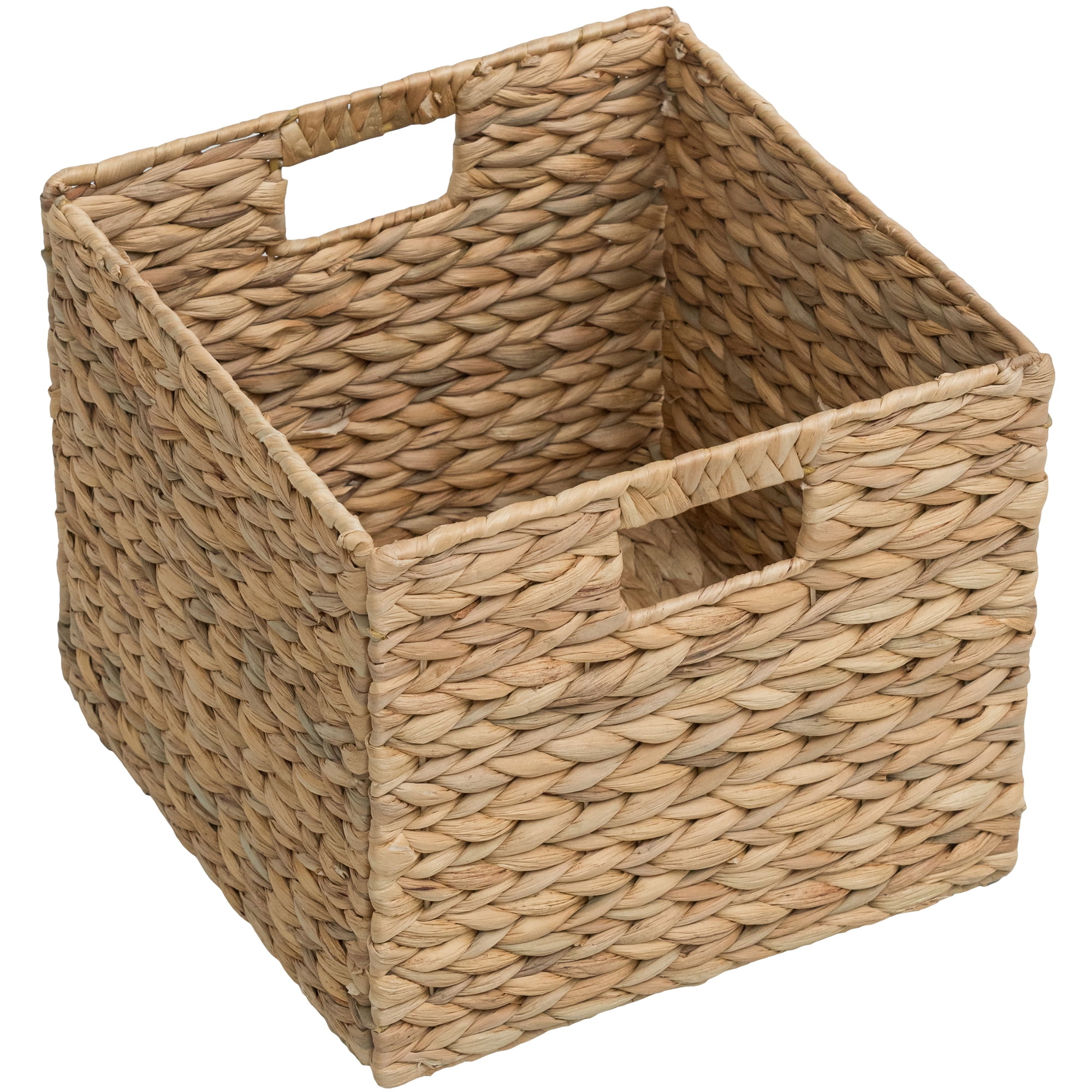 eHemco Large Square Woven Hyacinth Wicker Pantry Storage Baskets with Iron Wire Frame, 11"x11"x10", Natural, Set of 6