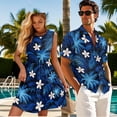 thumbnail image 4 of Uorisanigo Hawaiian Plumeria Matching Outfits for Couples Men's Short Sleeve Shirt Hawaiian Beach Shirts and Women's Summer Dress Sleeveless A-Line Crewneck Beach Party Sundress, 4 of 8