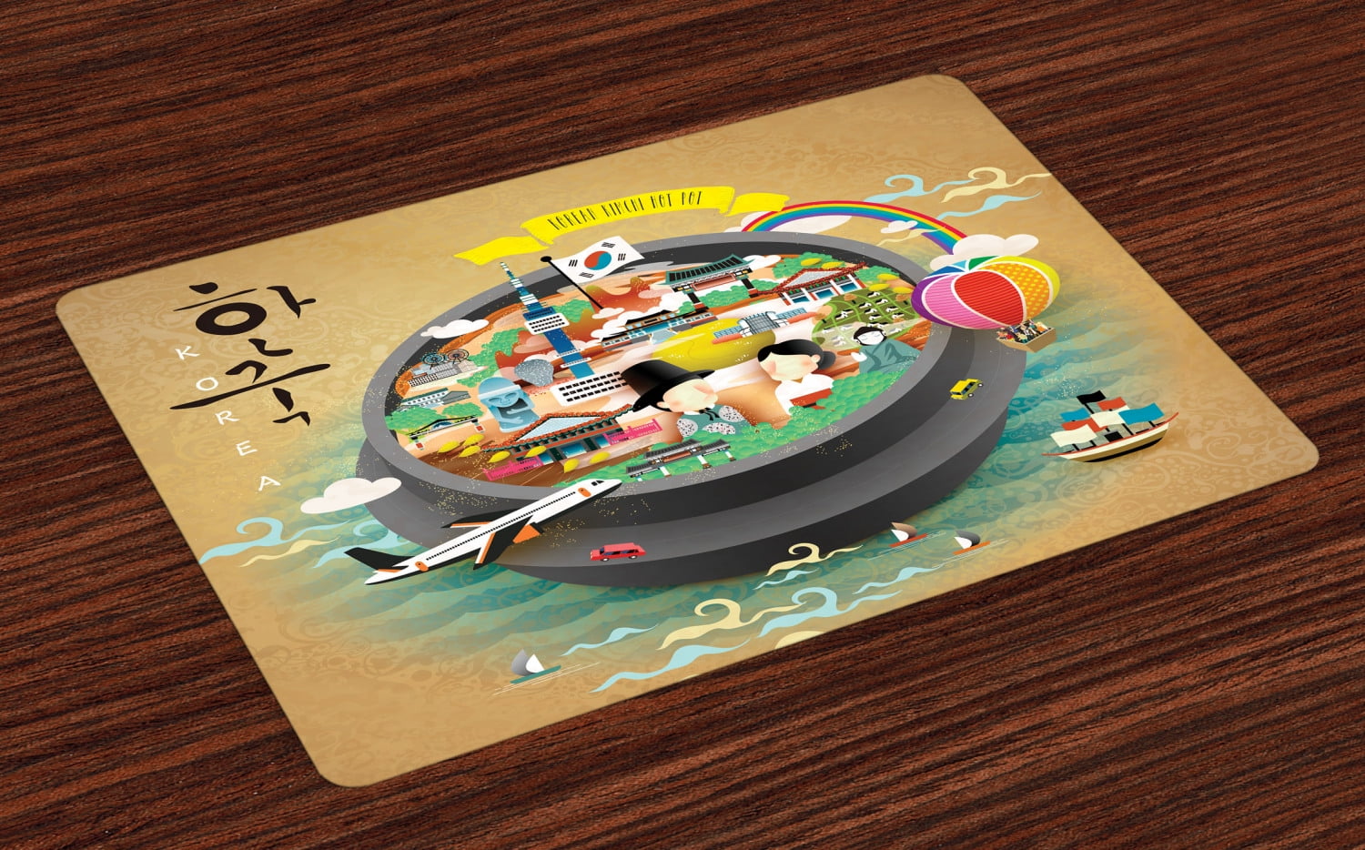 Ambesonne Korea Place Mats Set of 4, Cartoon Style Khimchi Pot