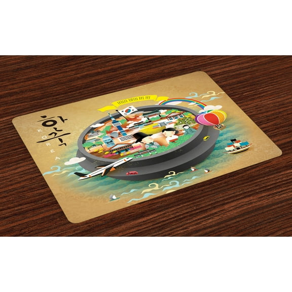 Ambesonne Korea Place Mats Set of 4, Cartoon Style Khimchi Pot, Standard Size, Multicolor