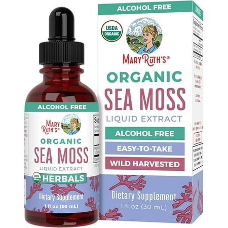 MaryRuth's Sea Moss Liquid Drops, Organic Irish Moss Chondrus Crispus, Unflavored, Sugar Free, Vegan, 1 Fl Oz