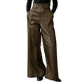 thumbnail image 2 of Karight Women's Faux Leather Pants PU High Waist Wide Leg Pants with Pockets Pleated Going Out Flare Trousers, 2 of 4