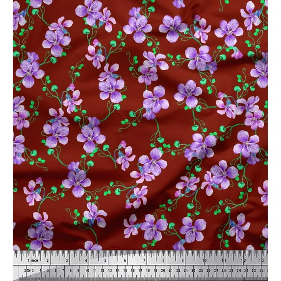 Soimoi Silk Fabric Leaves & Flower Floral Print Fabric by Yard 42 Inch Wide