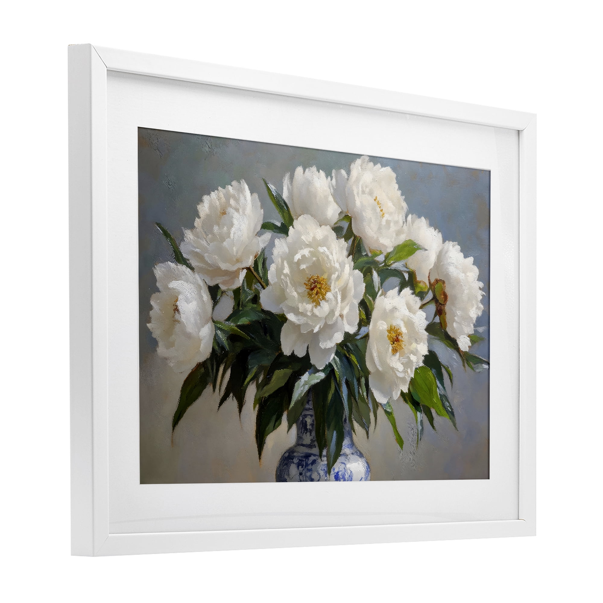 Stupell Industries In Full Bloom White Peonies White Framed Print Under Glass, design by Petal Prints Design