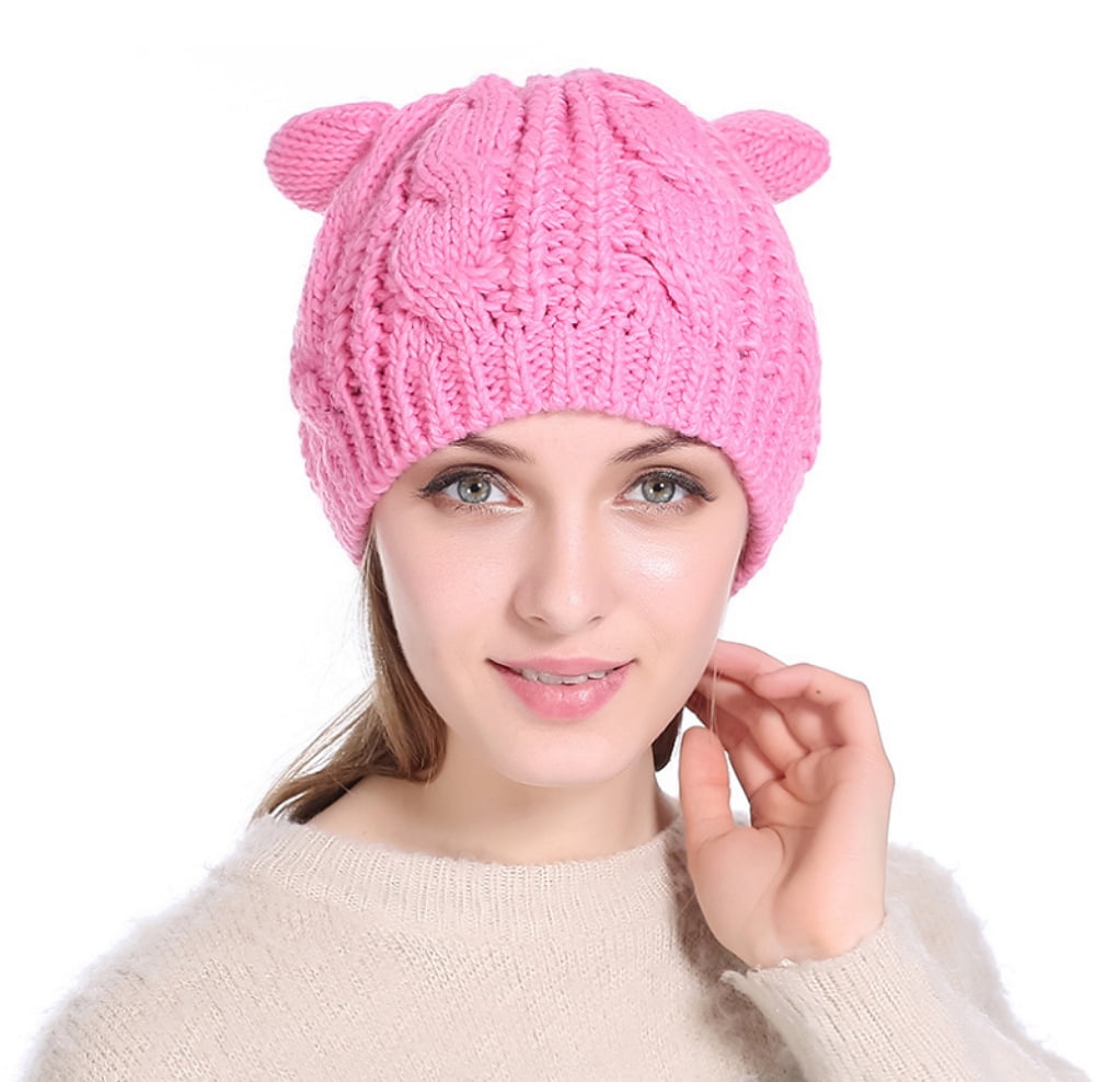 Beanie for Women Warm & Adorable Thick Cat Ears Crochet Braided Knit Caps 