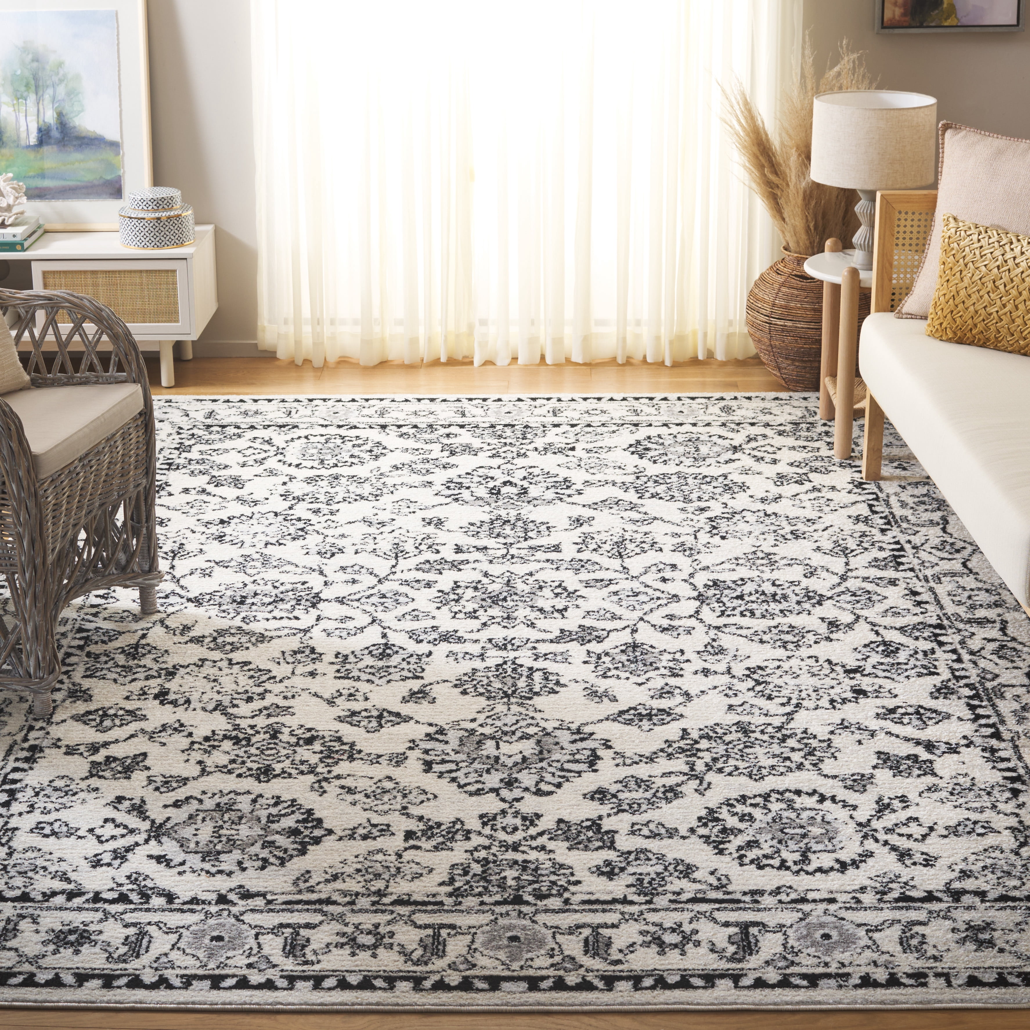 SAFAVIEH Tulum Bevis Oriental Area Rug, Ivory Grey/Charcoal, 6'7" x 6'7" Square