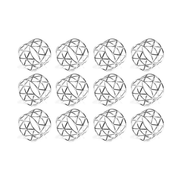 12 Pack Napkin Rings Holders Hollow Design Decor Wedding Christmas Gathering (silver)