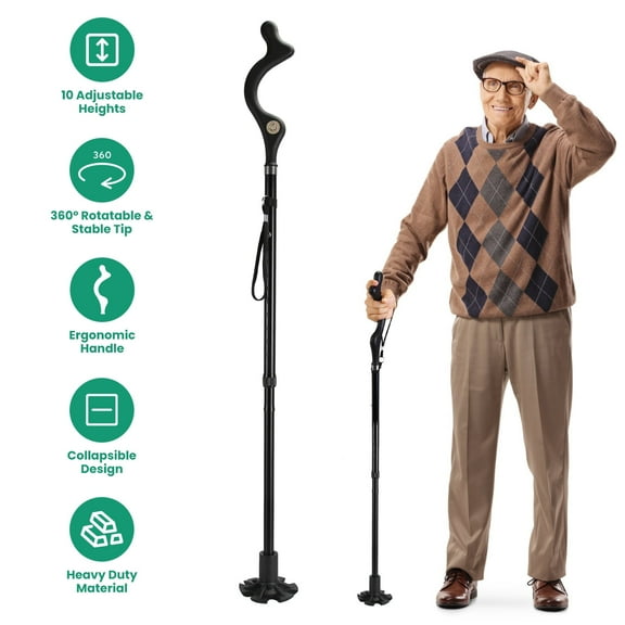 Portable Walking Cane for Men Women TeqHome Aluminum Alloy Collapsible Cane Walking Stick with 10 Adjustable Heights Ergonomic Cane