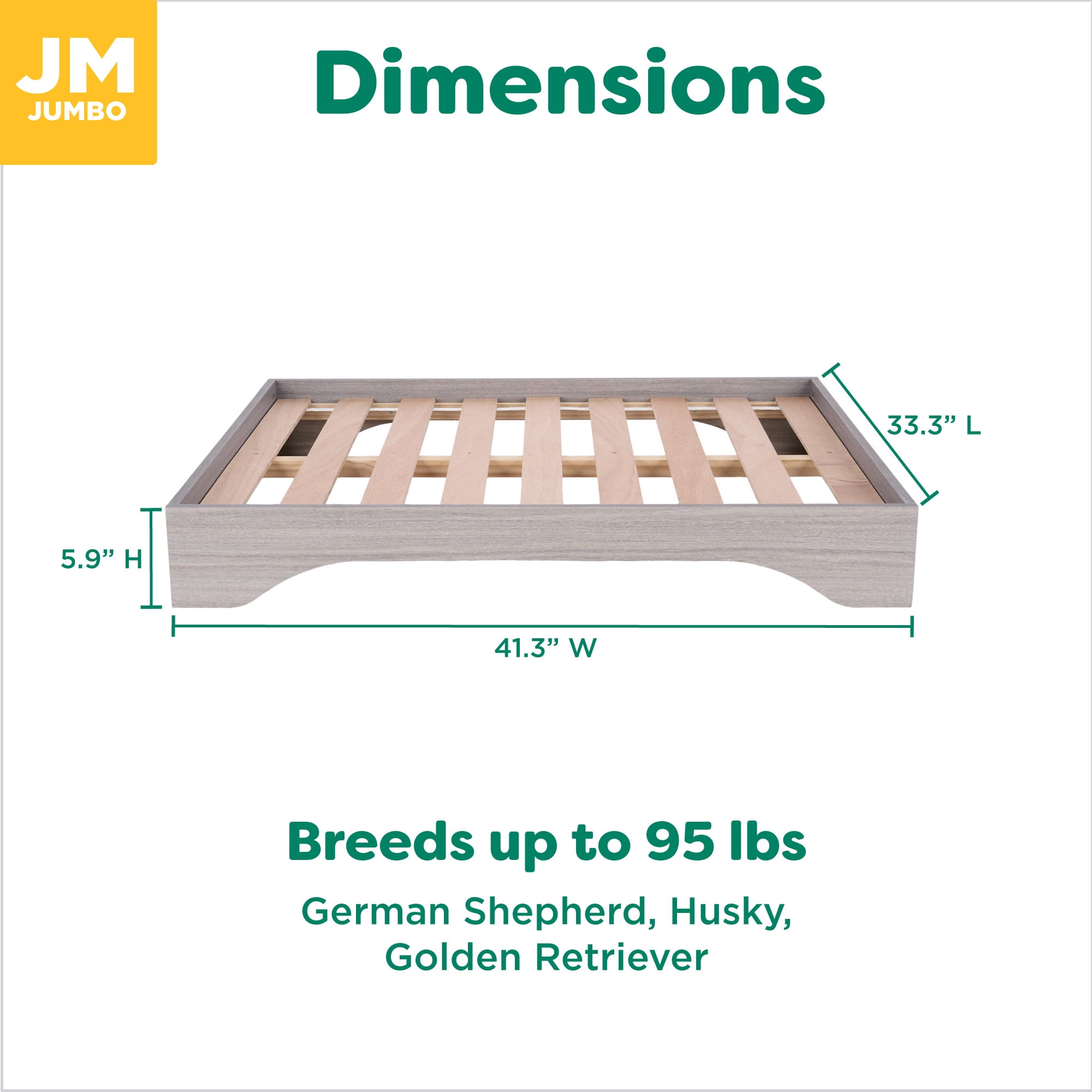 FurHaven Elevated Dog Bed for Large Dogs, Mid-Century Modern Style with Flexible Slats & Non-Slip Pads for comfort & Airflow, Easy Assembly, Raised Pet Bed, Jumbo, Light Gray