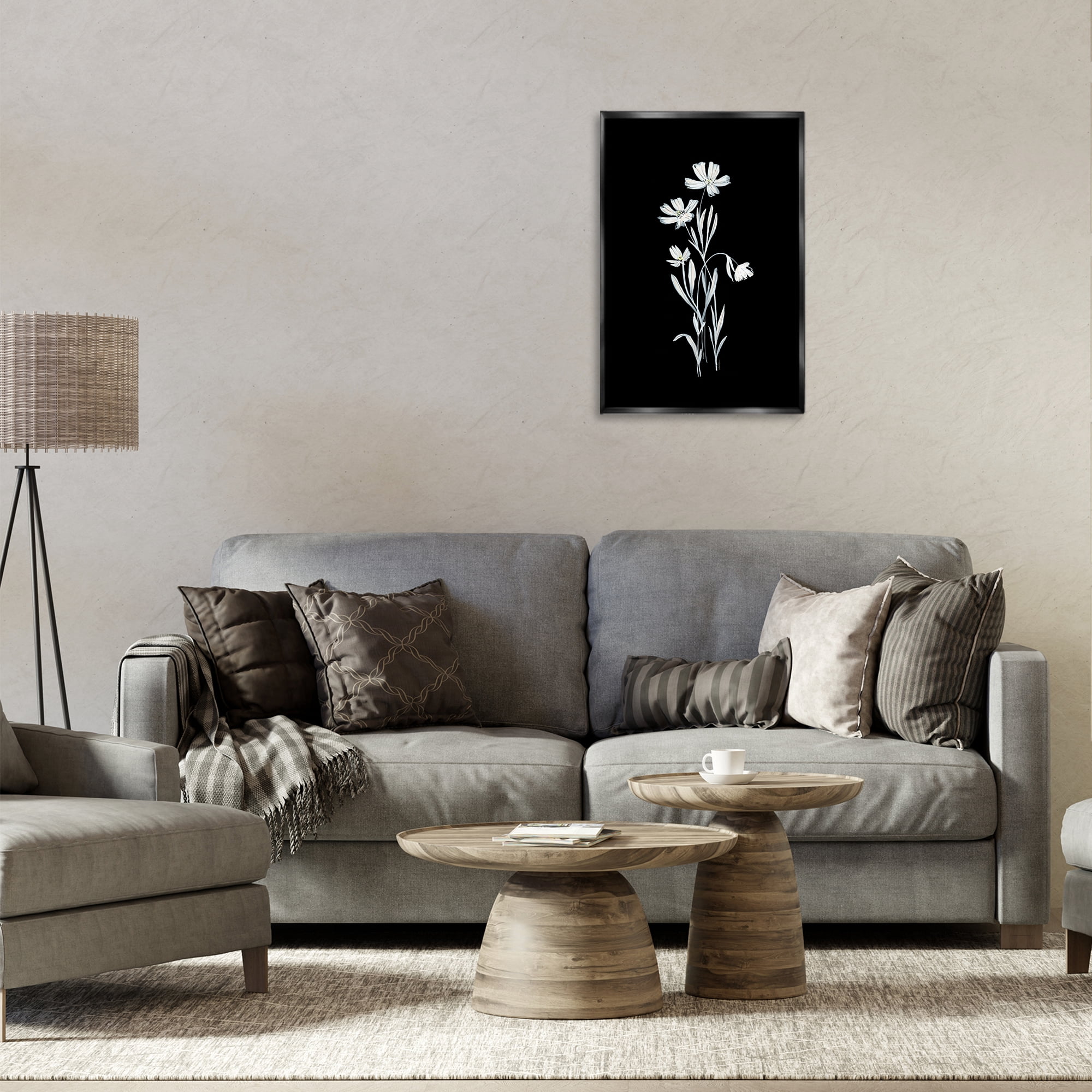 Stupell Industries Tall Stems on Black Plants & Flowers Painting Black Floater Framed Canvas Art Print Wall Art, 17 x 25