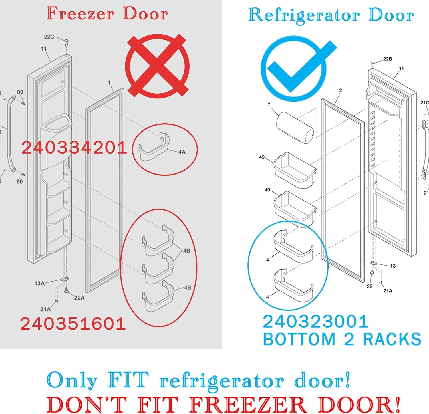 2 pack 240323001 Refrigerator Door Bin, Refrigerator Side Shelf Replacement Part, (15.95in long), Fit for frigidaire kenmore, Replace AP2115741, PS429724, AH429724, 240323007
