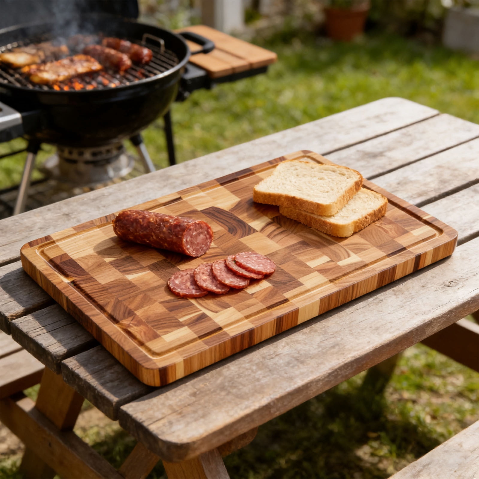 BUTOMKY Cutting Boards for Kitchen,Checkered Crack-Proof Solid Wood Chopping Block,Food-Grade Butcher Block for Kitchen Prep & Serving 7.87"x11.8"x0.78"