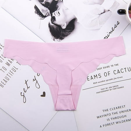 

ALSLIAO Solid Color Ladies Ice Silk Thong Pink L
