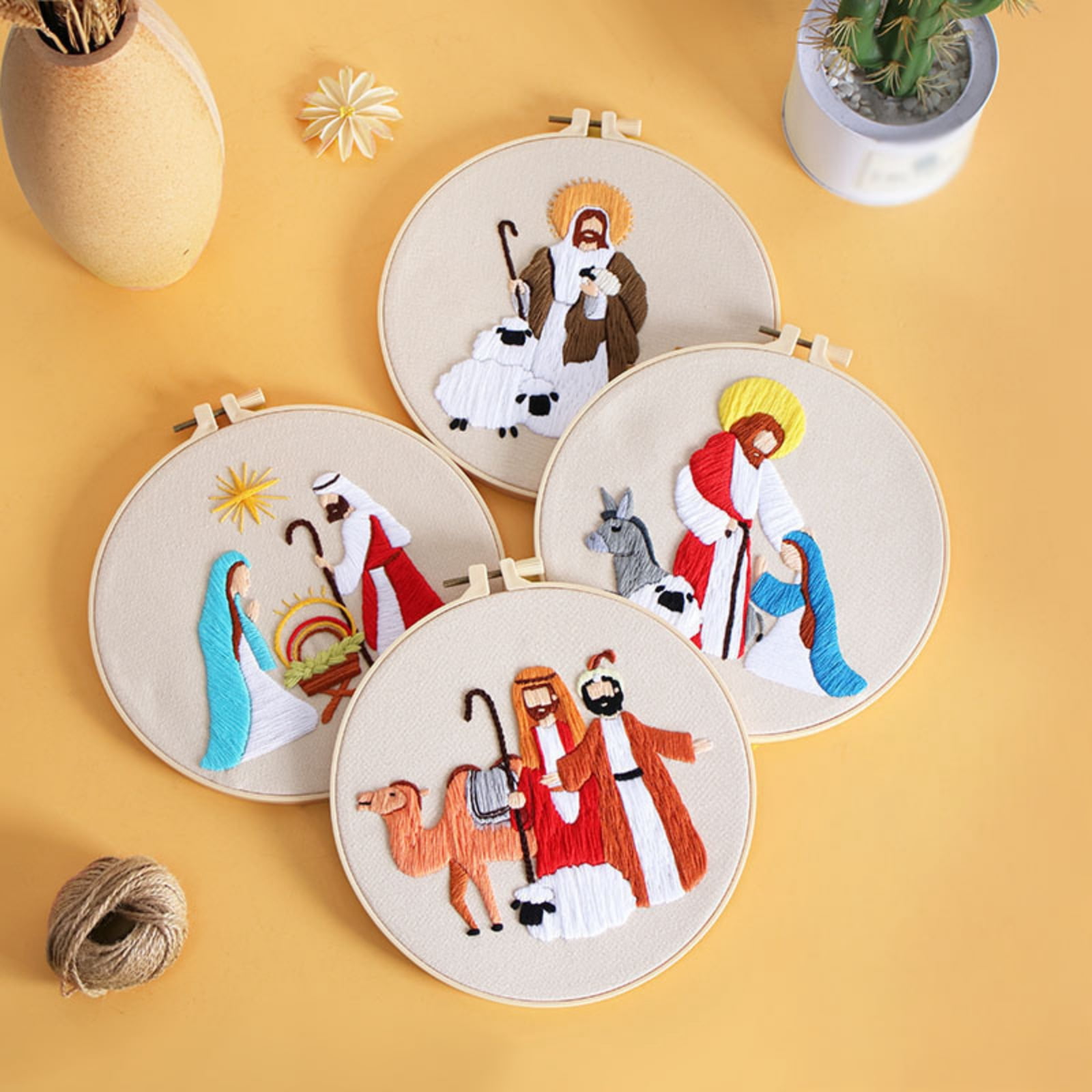 4Pack Nativity Embroidery Kit Christian Embroidery Kit Christmas Cross Stitch Kit Christmas Embroidery Starter Kit Nativity Beginner Set Needlepoint Kit Set Nativity Embroidery Kit