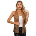 thumbnail image 3 of Zaldita Womens Fringe Vest 70s Hippie Sleeveless Faux Suede Tassel Leather Jacket Outerwear Brown M, 3 of 7