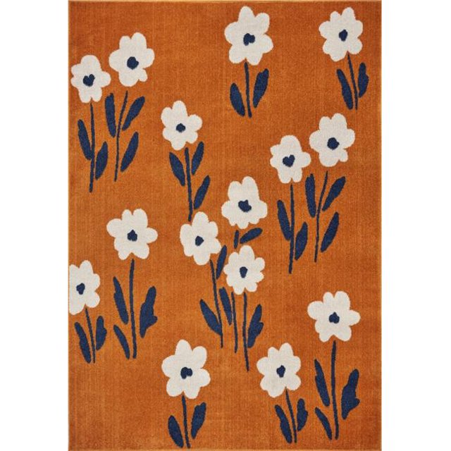 LR Resources HRMNY81682ORI7995 Modern Golden Gardens Floral Rectangle Area Rug