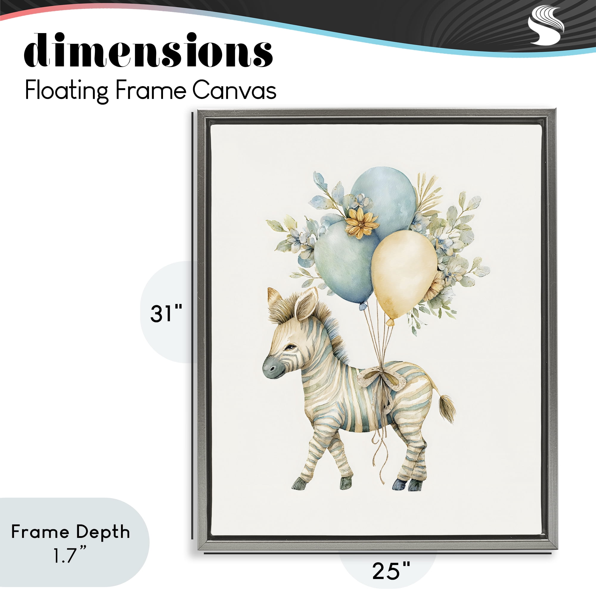 Stupell Industries Watercolor Nursery Zebra Gray Framed Floater Canvas Wall Art, design by LSR Design Studio