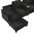 thumbnail image 4 of 117" Modular Sectional Sofa with Storage Ottomans, Upholstered Corduroy Cloud Couch with Console, Charging Station and Cup Holders, 4 Seat U-Shaped Couches for Living Room, Black, 4 of 9