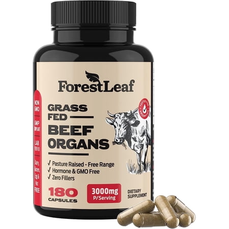 Forest Leaf Grass Fed Beef Organ Supplement with Liver  Heart  Spleen & Kidney  180 Count