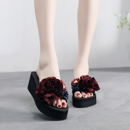 

Wodofoxo Promotion Fashion Flower Women Slip-on Open Toe Wedges Heels Causal Slipper Slides Shoes