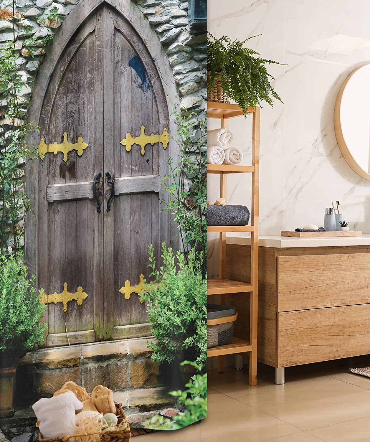 Lumumanber Rustic Stall Shower Curtain, Unique Castle Traditional