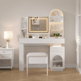 thumbnail image 2 of Arched Makeup Vanity Desk Set,Modern Dressing Table with Storge,Bedroom Vanity Makeup Table with LED Lights and Vanity Stool for Women/Girls Gift, 2 of 7