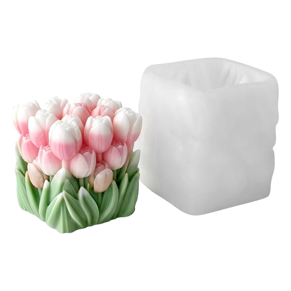 JDH Silicone 3D Tulip Bouquet Candle Mold, 2 Pcs Food Grade Silicone Mold for Scented Candles, Soap, Epoxy Resin Casting, Home Decor