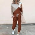 thumbnail image 2 of YUGYXL Plus Size Sweatsuits Set for Women 2 Piece Tracksuits Color Block Outfits Crew Neck Top and Sweatpants Brown S, 2 of 5
