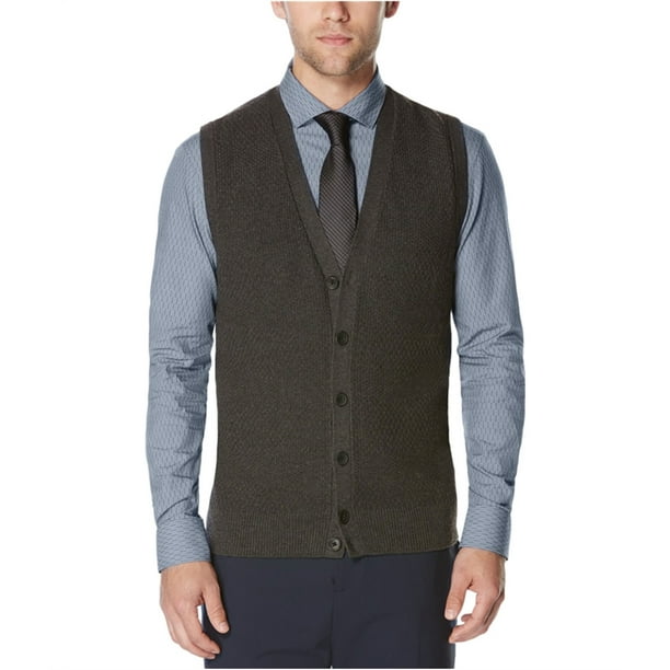 Perry Ellis Chaleco de suéter de punto sólido para hombre, gris, grande Perry Ellis Chaleco