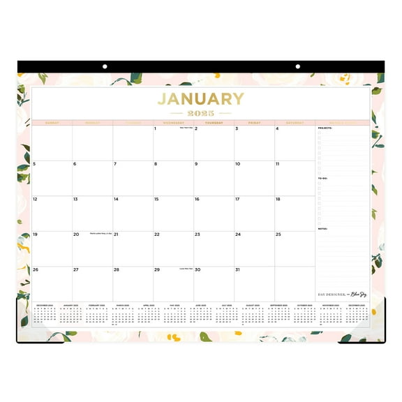 2025 Blue Sky Monthly Desk Pad Planning Calendar, 22" x 17", Coming Up Roses Blush, January 2025 To December 2025