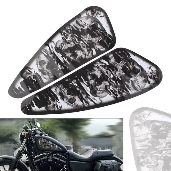 NS 2x Skull Decals Fuel Gas Tank Stickers Pair for Harley XL883 1200 Black Motor